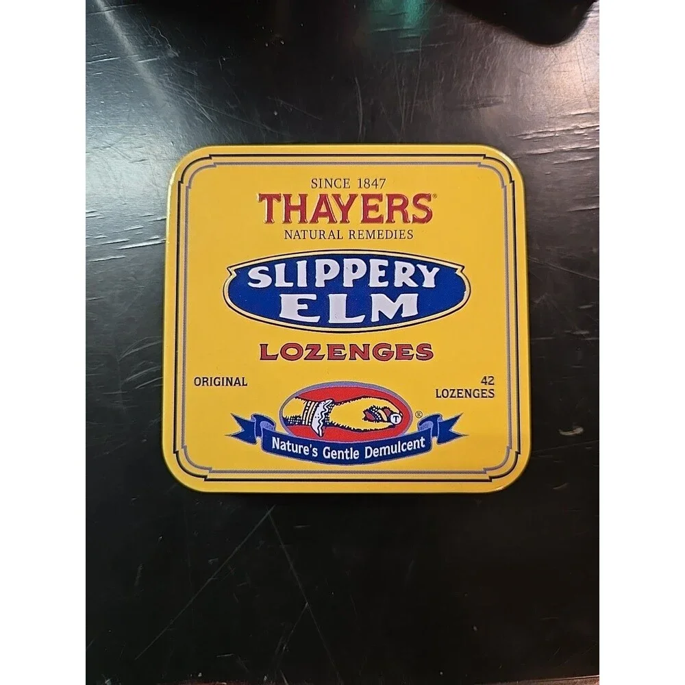 Thayers Slippery Elm Lozenges Tin COLLECTIBLE Tangerine
